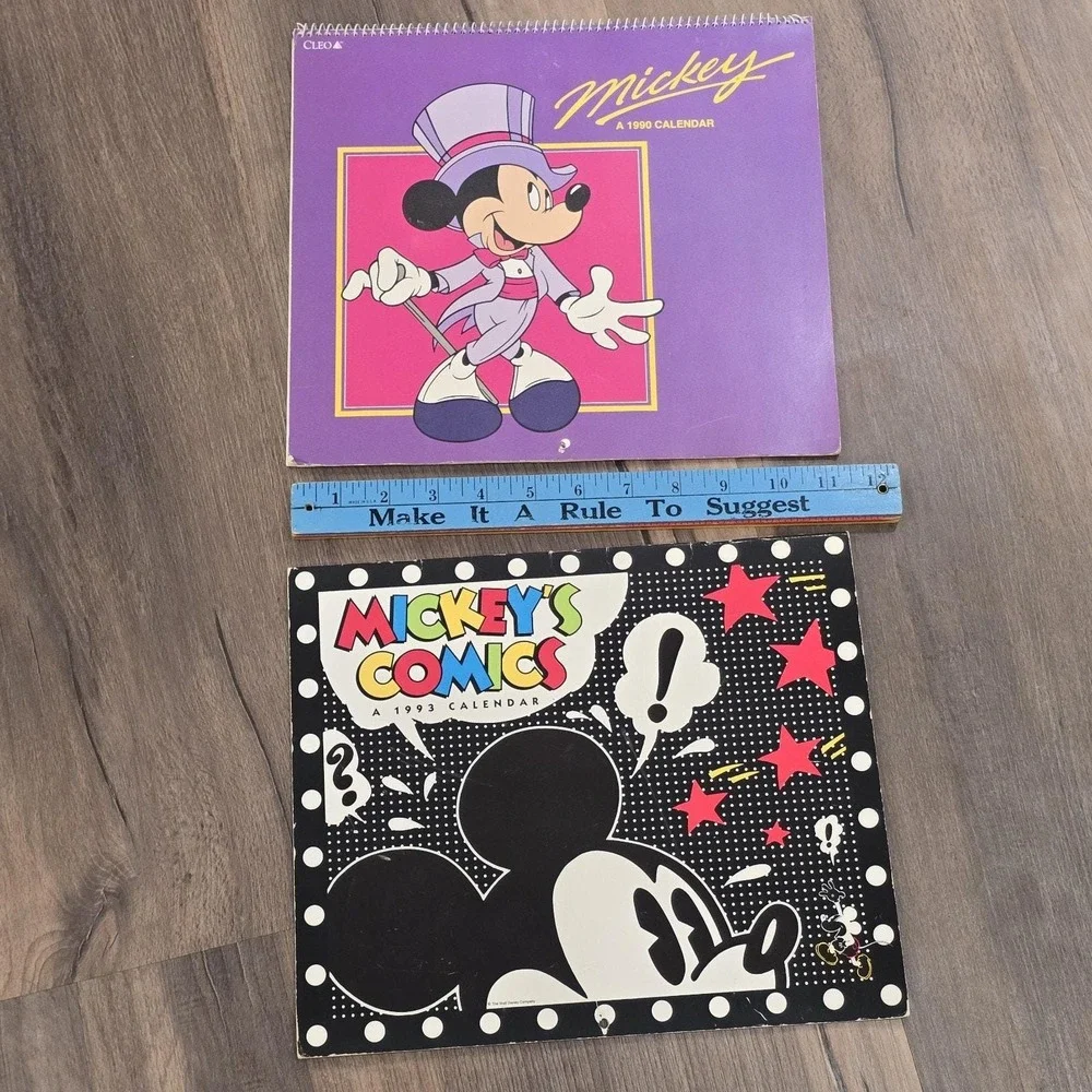 2 Disney Mickey Mouse Minnie Comics Calendar 1990 93 Vintage 12 Frameable Prints